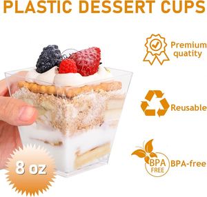 Disposable PS Material 160ml 5oz Single Wall 90mm Diameter Square Shape Dessert Mousse Pudding Cups Custom Plastic Cups Logo - Product Image 2
