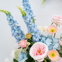 Set Bunga Pilar Artifisial Biru Pastel Pink, Campuran Mawar Delphinium Hydrangea untuk Dekorasi Pernikahan, Lorong, dan Pesta