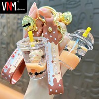 Porte-clés mignon en acrylique en forme de tasse de thé au lait - Ensemble créatif et tendance pour couple, pour voiture et sac, vente en gros
