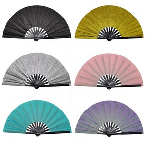 Wholesale QYL 13Inch Black Bamboo Craft Folding <b>Fans</b> <b>Large</b> Rave Hand <b>Fan</b> With Tidal Current Element for Dance - Product Image 1