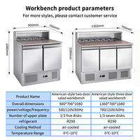 Table de préparation de salades commerciale américaine à 3 portes en acier inoxydable, à température unique, avec refroidissement par air et contrôle numérique