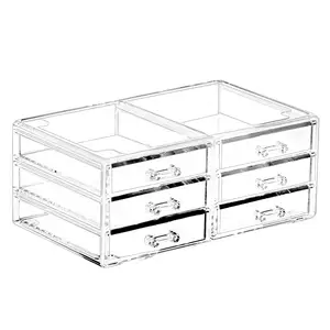 Multifunction OEM ODM Large Clear Stackable with 6 Drawers Acrylic Makeup Organizer Storage Box for Jewelry Vanity
