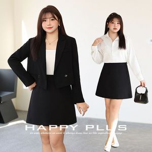 Falda Mini de Cintura Alta Happy Plus, Color Negro Sólido, Poliéster, Falda para Mujer, Talla Grande - Product Image 3