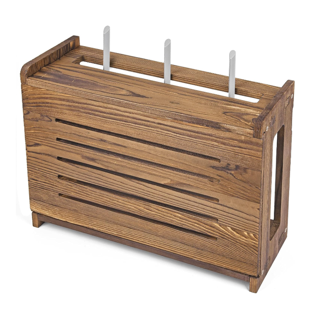 Custom Wifi Wireless Router Storage Box Wooden Wall Mounted Organizer Hiding Box for Home Office
