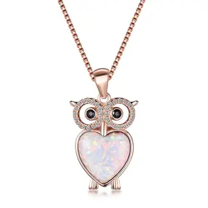 925 Sterling Silver/Brass Rose Gold New Fashion Charm Owl Necklace CZ Cubic Zirconia Opal Necklace & Pendant Jewelry For Women