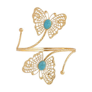 Gold Plated Butterfly <b>Cuff</b> Bracelets With Turquoise Stone Women's Bohemia Style Statement <b>Arm</b> Jewelry - Product Image 6
