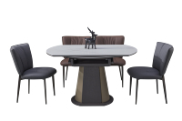 Ensemble de table à manger en marbre de style nordique moderne avec plateau en pierre de forme arrondie et pieds en métal, 4 chaises pour la maison, l'hôtel et la restauration