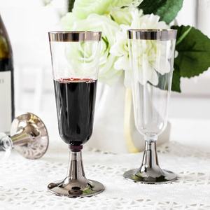 Vasos de plástico desechables de 5OZ, copa de champán de plástico duro con borde dorado, vasos de fiesta de vino tinto - Product Image 4