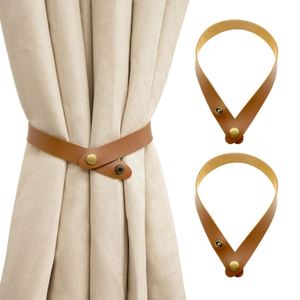 Household Curtain <b>Tiebacks</b> Simple Curtain Ties Modern Faux Leather Curtain Straps with Adjustable Buttons - Product Image 1