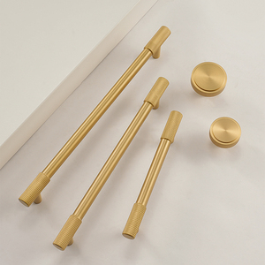 Deluxe Solid <strong>Brass</strong> Brushed Knurled Cabinet <strong>Knobs</strong> - Multi-size Furniture <strong>Door</strong> Handles for Kitchen Bathroom Bedroom Living Room - Product Image 1