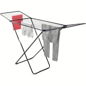 Séchoir à linge pliable robuste en acier noir avec ailes extensibles pour séchage de vêtements - Product Image 1