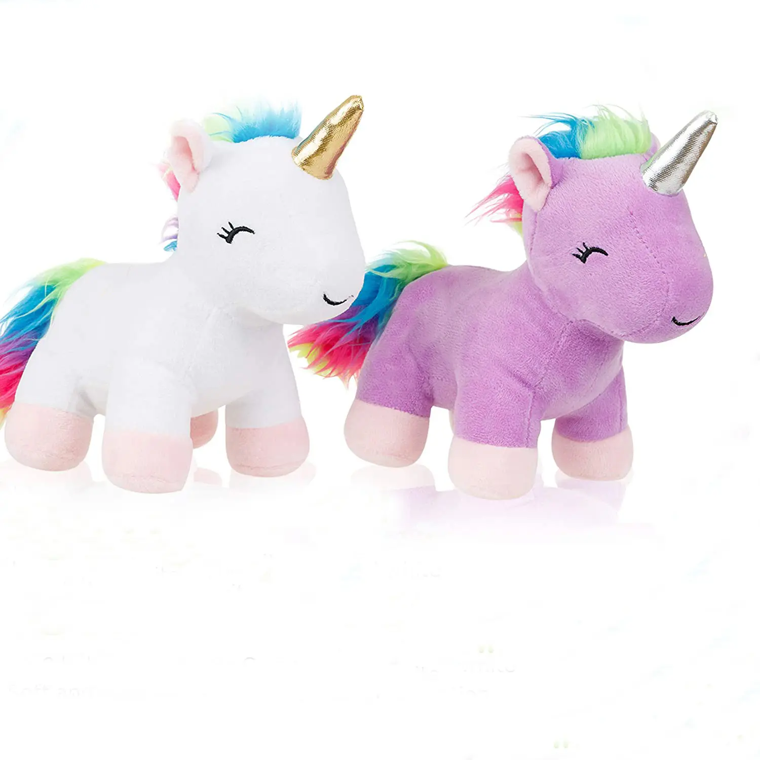 Unicornio morado y blanco de peluche, juguete con logo personalizado, unicornios de peluche, regalos para niñas, unicornio arcoíris de pie, juguetes de peluche