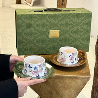 Ensemble de tasses à café vintage à fleurs Anji Newell avec soucoupe, ensemble de tasses en céramique de luxe pour servir des desserts, pour la maison, le café et comme cadeau de déménagement