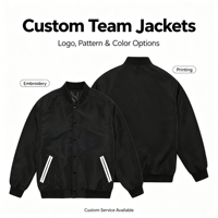 Veste de baseball en satin personnalisée OEM, col côtelé rayé, broderie et impression personnalisées, veste bomber à boutons pression