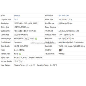 Module à cristaux liquides LCD Innolux R213UCE-L02 panneau lcd 21.3 pouces modules lcd 1600*1200 LVDS - Product Image 2