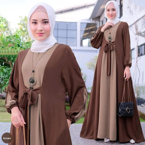 Abiti islamici manica lunga <span class=keywords><strong>abbigliamento</strong></span> donna di musulmani 2 colori abbinati con cintura 2025 stile Abaya tacchino - Product Image 6