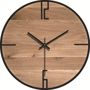 Horloge murale moderne pour salon, grain de bois, silencieuse, décorative, cadeau pour salon et chambre à coucher avec heure mondiale - Product Image 4