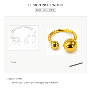Anillo Alma de Latón Chapado en Oro con Dos Esferas de Diferente Tamaño, Joyería Moderna Unisex para Uso Diario - Product Image 4