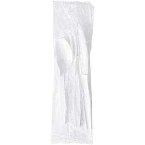 Kit de couverts jetables en polystyrène blanc robuste, trois pièces (fourchette/couteau/cuillère), emballés individuellement, 250 unités/carton pour hôtels - Product Image 1