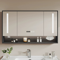 Armoire de toilette murale style Mid-Century couleur noyer avec miroir intelligent anti-buée et éclairage LED personnalisable
