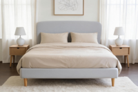 Base de Cama Moderna Tapizada en Tela Gris Claro, Tamaño Queen, Fácil de Montar, Ideal para Apartamentos de Alquiler