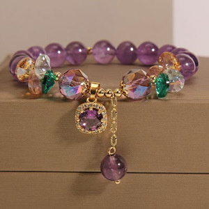 Manufacturer Amethyst Natural Stone Luck Bead <strong>Bracelet</strong> with Zircon Friendship Best Friends <strong>Sister</strong> Lucky Beads Beaded <strong>Bracelet</strong> - Product Image 1