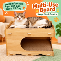 Maison pour chat en carton ondulé à double niveau, imitation bois, grande entrée ronde, lit pour chat, griffoir multi-surfaces