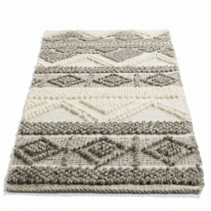 Tapis en laine tufté à la main, tapis géométrique texturé moderne, beige gris neutre, tapis de sol pour salon - Product Image 1
