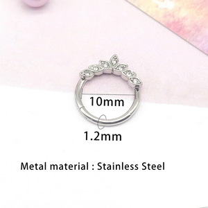 Anneau de nez en zircon de style européen, en argent, or, acier inoxydable, motif feuille, bijou de piercing, accessoire de mode pour soirée - Product Image 2