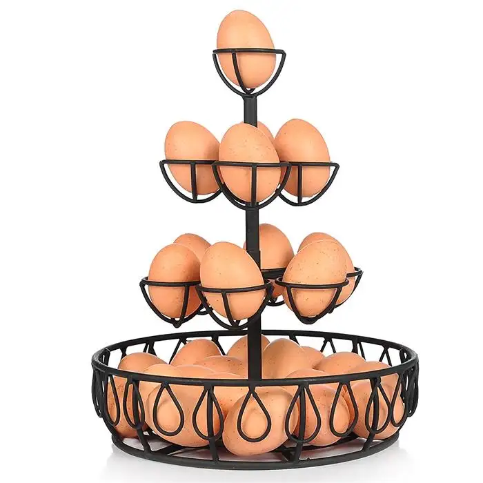 Organizador de ovos de cozinha para casa, bancada com 3 camadas de metal, suporte para ovos, cesta de armazenamento de ovos