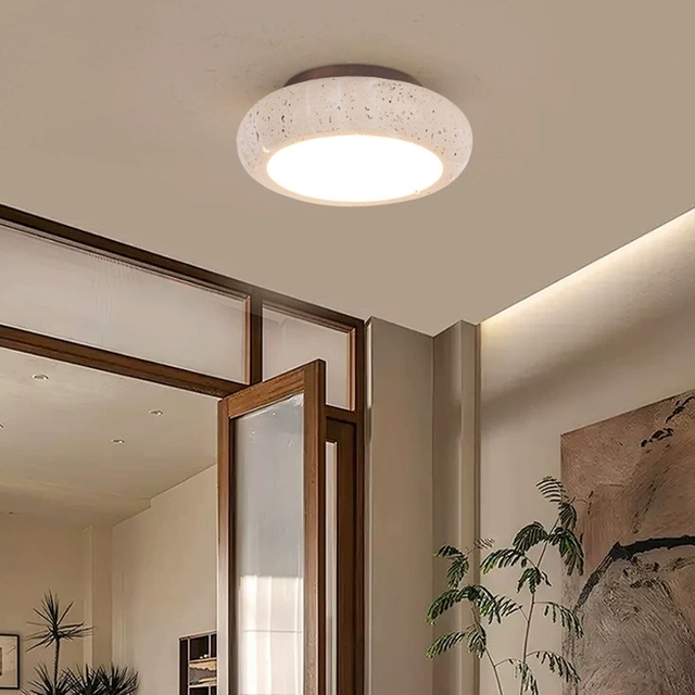 Modern Nordic Hotel Bedroom Dining Room Creative Decor Fixture Lamp Wabi Sabi Round Natural Hole Stone Ceiling Light