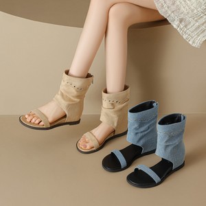 Nouvelles bottes plates élégantes pour femmes à bout ouvert avec fermeture éclair arrière, dotées d'un intérieur doublé en peau de mouton, conçues pour l'extérieur - Product Image 1