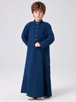 Thobe pour garçons musulmans du Moyen-Orient, robe longue pour enfants de Dubaï, vêtement islamique arabe à col montant avec poche