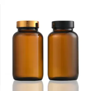 OSHOW Wholesale 75ml 100m 120ml 150ml 200ml Empty Medicine Packaging Container Amber Glass Round Wide Mouth Pill Bottle