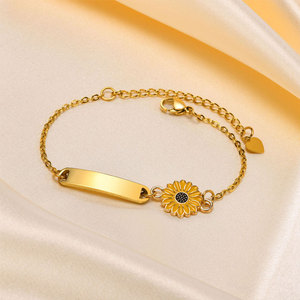 Waterproof Anti Tarnished 316L Stainless Steel Daisy 14K 18K Gold Plated <b>Adjustable</b> Blank <b>Bracelet</b> For Women - Product Image 1