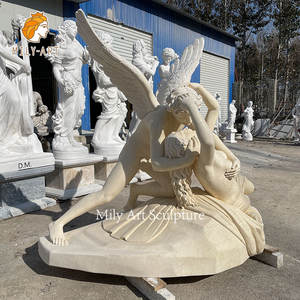 Psiche classiche di roma antica a grandezza naturale ravvivate dalla scultura in marmo bianco della statua del bacio di cupido - Product Image 3