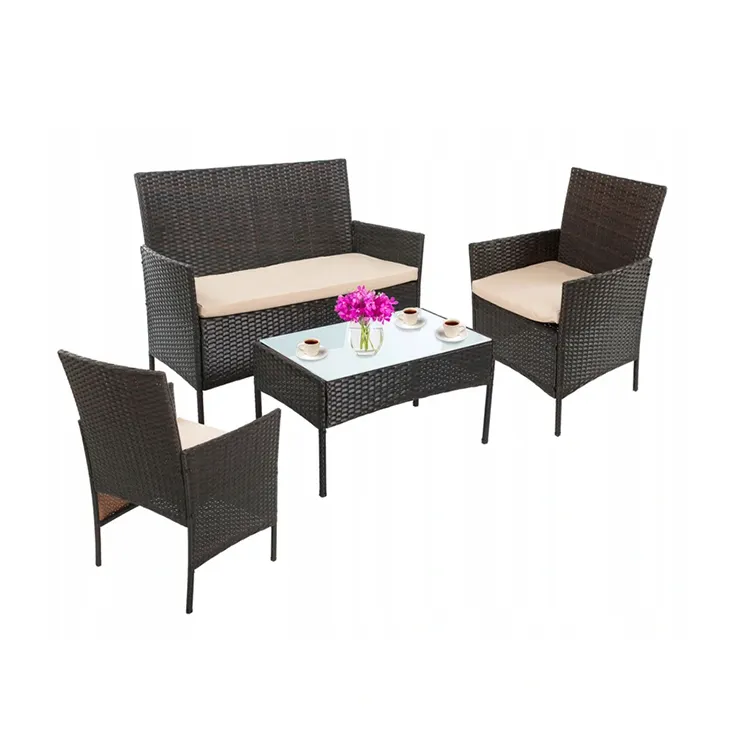 Günstige 4 Stück Rattan Wicker Gartenmöbel Set Garten Sofa Set Garten Rattan Sofa Patio Outdoor Rattan Gartenmöbel