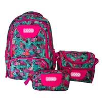 Mochila Escolar Multibolsillos Ecológica para Niñas, Juego de 3 Piezas, Mochila Infantil con Lonchera y Estuche para Lápices
