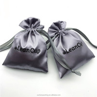 Bolsa de Embalaje de Satén Gris Oscuro Brillante para Copa Lean/Copa Diva, Bolsa de Satén con Cordón para Pestañas