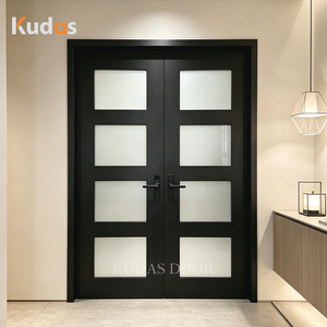 <span class=keywords><strong>Porte</strong></span> <span class=keywords><strong>d</strong></span>'<span class=keywords><strong>entrée</strong></span> extérieure moderne noire à double battant avec 4 panneaux de verre <span class=keywords><strong>d</strong></span>époli, <span class=keywords><strong>porte</strong></span> <span class=keywords><strong>d</strong></span>'<span class=keywords><strong>entrée</strong></span> sécurisée pour villa de luxe - Product Image 1