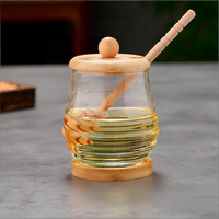 Pot à miel en verre personnalisé, vente en gros d'usine, pot à miel unique en verre avec couvercle et cuillère