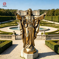 Statue de Jésus en Bronze Cœur Sacré Radiant, Taille Réelle, Main Droite en Prière, Bronze Poli, Décoration pour Église et Jardin
