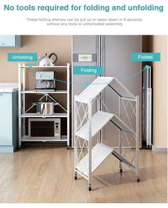 Étagères de cuisine domestique à 5 couches étagère en acier inoxydable étagères pliantes empilables support de rangement pliable en métal Mobile avec roues - Product Image 3