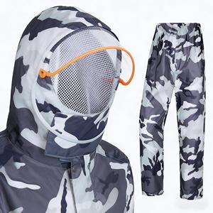 Olive Green Camouflage Reflective Polyester Raincoat <strong>Waterproof</strong> <strong>Set</strong> 2 Pieces Jacket Pant for Outdoor Rainy Usage - Product Image 5