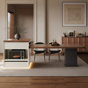 Table de salle à manger îlot en bois massif avec plateau télescopique intégré en pierre frittée, idéale pour les restaurants et les hôtels - Product Image 5