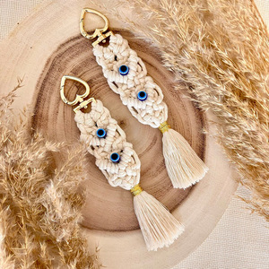 Macrame <b>Tassel</b> Blue Turkish Evil Eye <b>Key</b> Chain Lucky Eye Keychain for Women Men Jewelry Pendant Bag Accessories Handmade Gift - Product Image 3