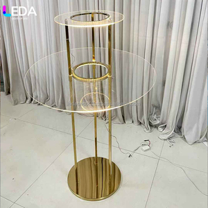 Centro de Mesa de Acero Inoxidable Personalizado LEDA con Soporte para Flores y Tira de Luz LED Blanca, Base Dorada para Decoración de Mesa de Boda - Product Image 3