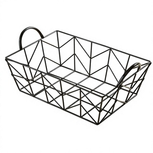 Panier en fil métallique noir avec poignées, bac de rangement rectangulaire en fil métallique, plateau organisateur géométrique pour cuisine et garde-manger - Product Image 1