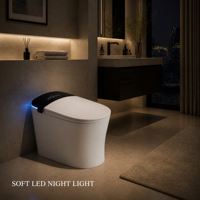 WC intelligent en céramique certifié CE avec siège chauffant, fonction lavage féminin, chauffage instantané, allongé, télécommande, chasse d'eau S-Trap/P-Trap