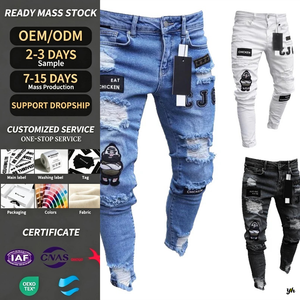 Pantalones vaqueros bordados con agujeros rotos para <span class=keywords><strong>hombre</strong></span>, pantalones de mezclilla finos informales, pantalones vaqueros clásicos para <span class=keywords><strong>hombre</strong></span> joven, pantalones para correr - Product Image 1